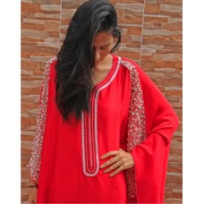 Unique Exclusive Handmade Silk with Pearls Moroccan Dress " Red Attitude"...ON SALE!